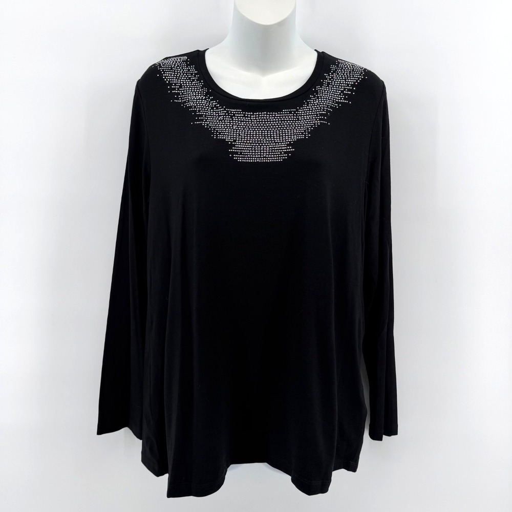 Persona By Marina Rinaldi Top Womens Small Rhinestone Studded Stretch NWT